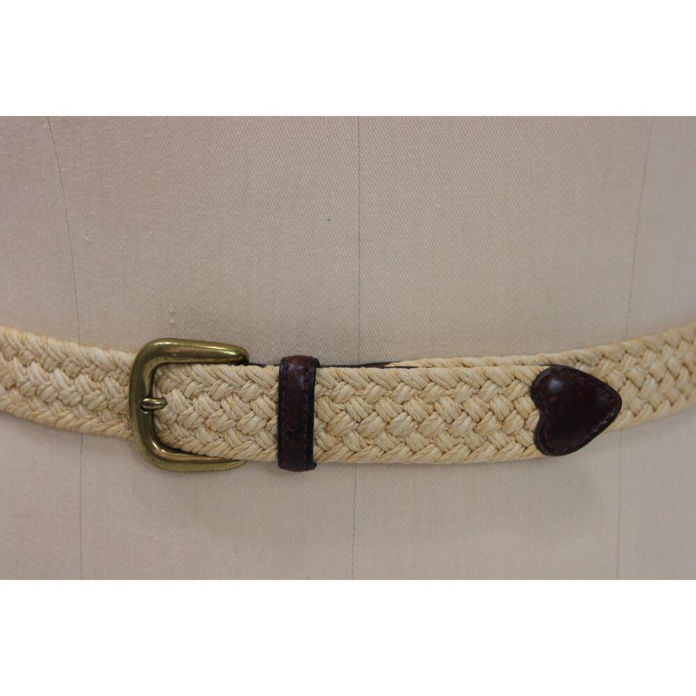 Vintage Trafalgar Belt Size M Woven Jute Cotton Leather Belt Ivory & Brown USA - Picture 2 of 10